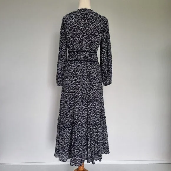 Ulla Johnson Malena Blue Floral Cotton Print 3/4 Sleeve Midi Dress Size 10 - Picture 4 of 9